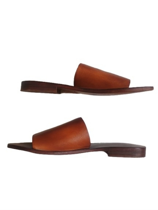 Free People Leather Slide Brown Flat Square Toe Size: 36